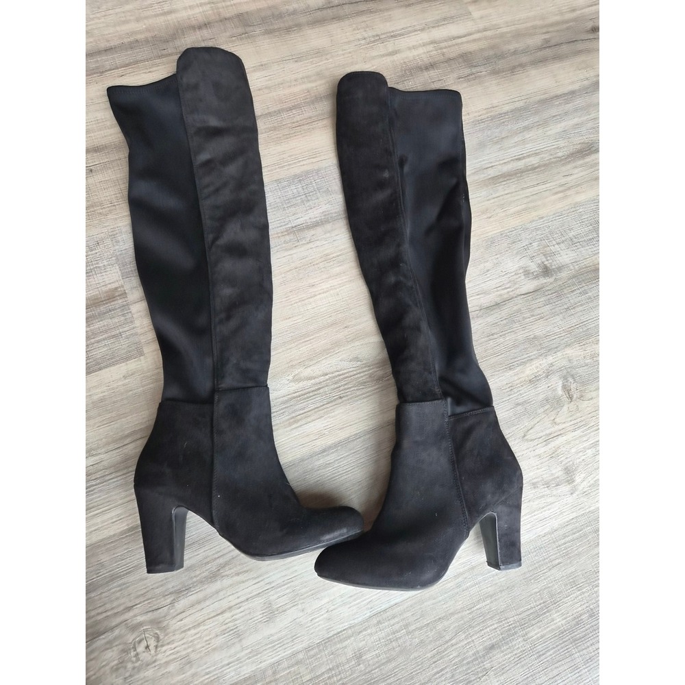 Chinese Laundry Women Black Faux Suede Knee High Block Heel Boots CBFLA-002 6.5